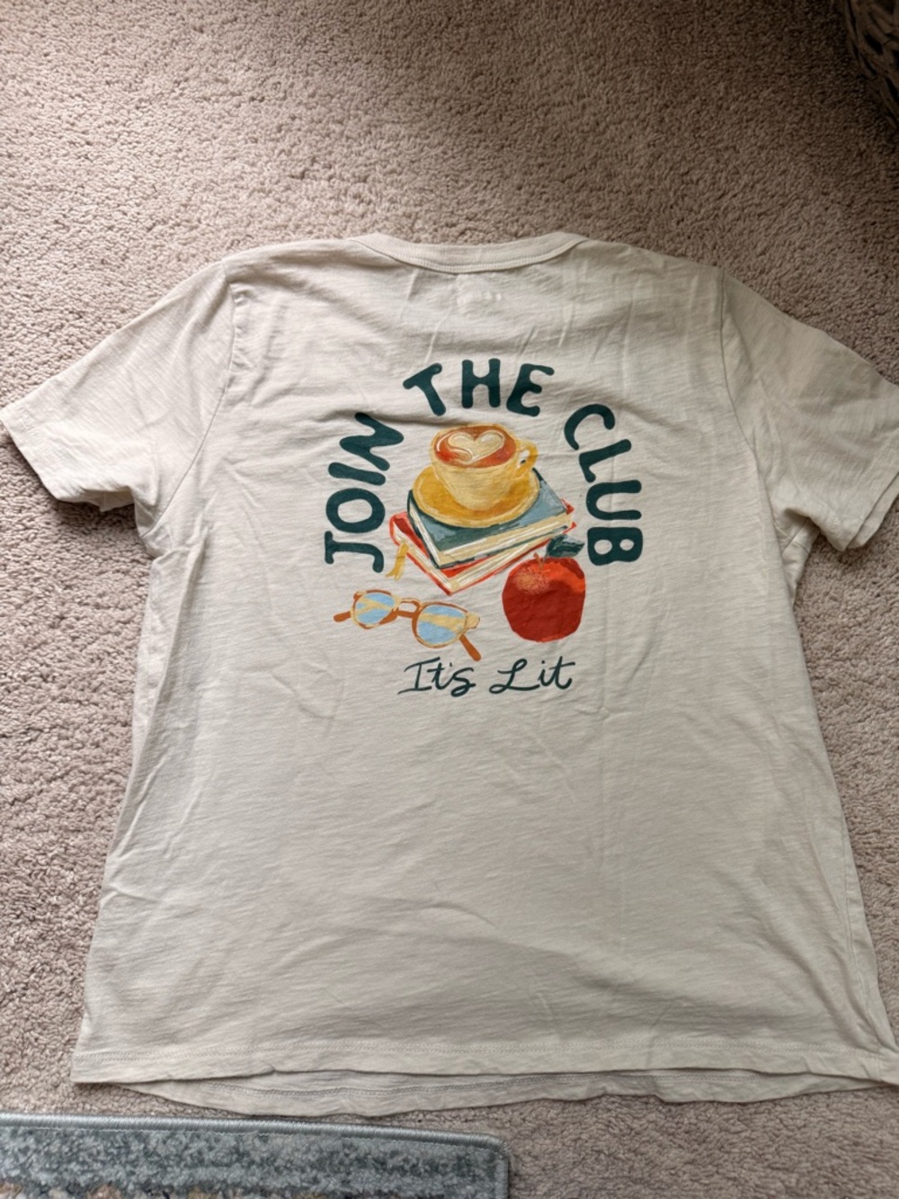 Old Navy Good Days Book Club Graphic Tee | Cream | Size Medium